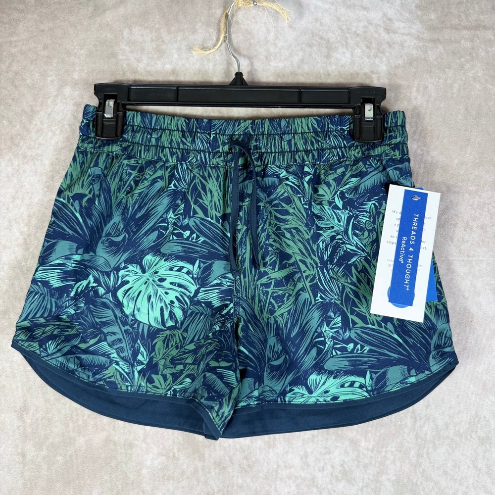 Threads 4 Thought Athletic Shorts Girls Youth Size 12 Blue Green Tropical Leaf